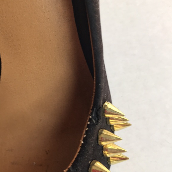 Penny Sue Black Faux Suede Shoe with Gold Spikes & Metallic 4.5 inch Heel - Picture 11 of 13